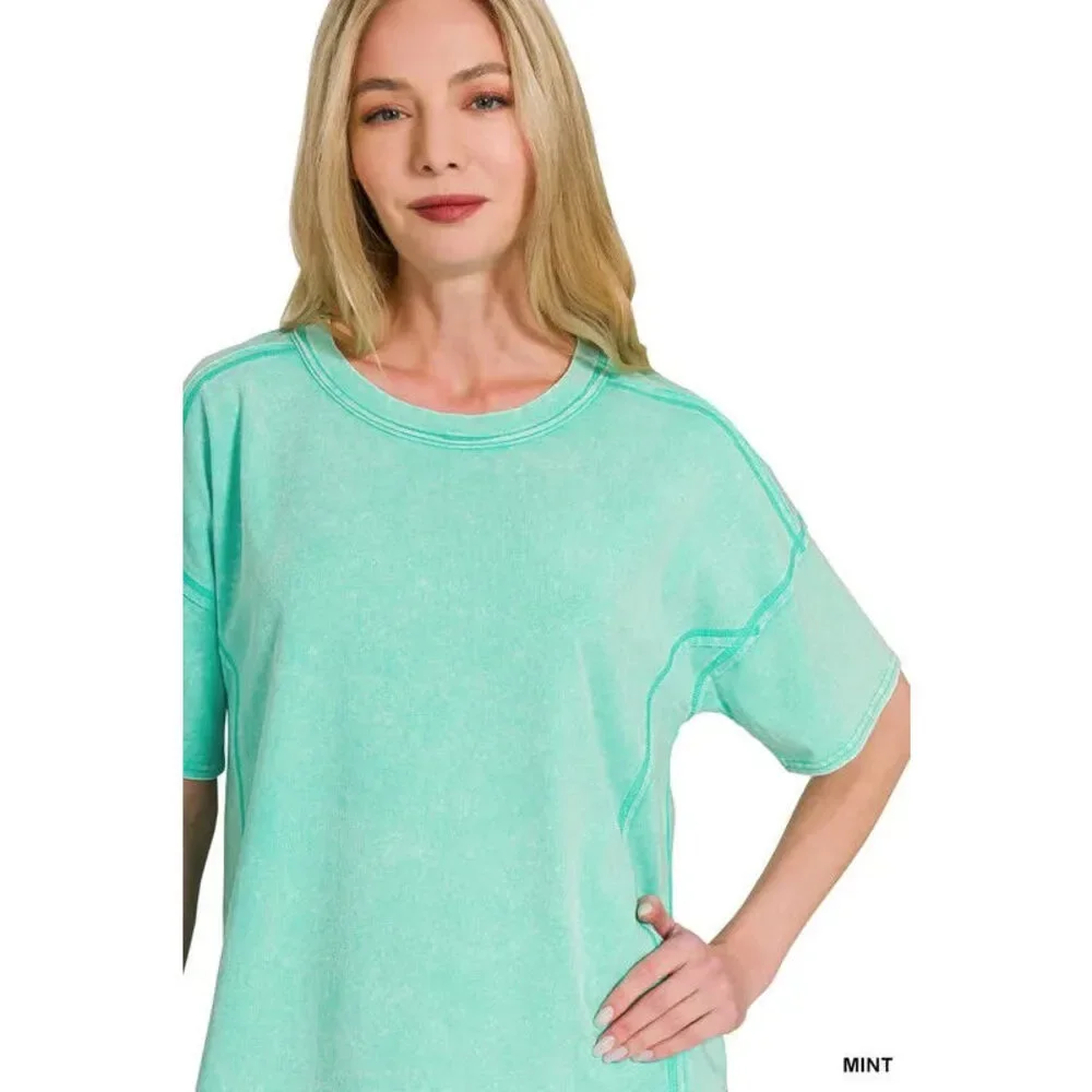 Zenana Acid Washed Short Sleeve Tee & Shorts Set